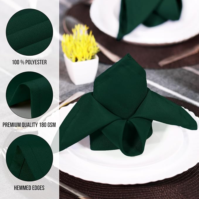 Utopia Home [12 Pack, Hunter Green] Cloth Napkins 20x20 in, 100% Polyester | Hemmed Edges, Washable and Reusable Ideal for Parties, Weddings and Dinners - Image 7