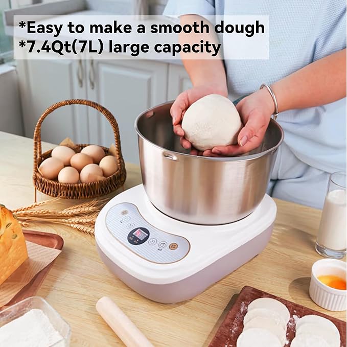 Dough Mixer 7L Large Capacity Electric Dough Maker with Ferment Function for Baking Bread Dough&Pizza Dough - Dough whisk 304 Stainless Steel Blender Add water/seasoning with Top Small Window - Image 2