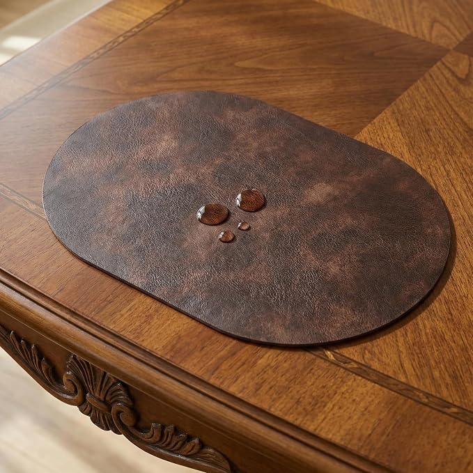 Placemats, Oval Placemats 2mm Ultra Thick Faux Leather Table Mats, Heat Resistant Waterproof Wipeable Dining Mats for Kitchen Table, Set of 4, Coffee - Image 7