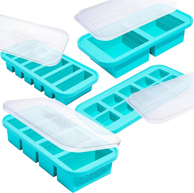 Souper Cubes Silicone Freezer Molds Gift Set, Aqua | 2 Tbsp, 1/2 Cup, 1 Cup and 2 Cup Silicone Molds for Food Set, Perfect for Freezing Soup, Grains, Proteins, Herbs and More by SouperCubes%C2%AE