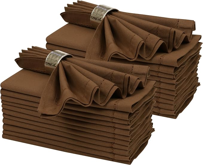 Ramanta Home Brown Cloth Dinner Napkin Set of 24-18x18 Inch | Cotton Linen Flax Hemstitched Napkins Washable for Everyday Use by RamantaHome