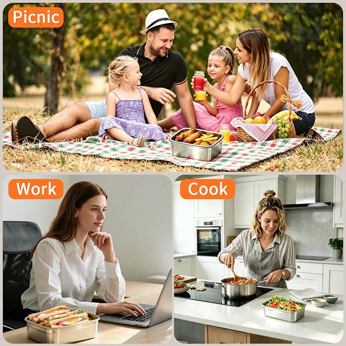 10 Pack 47oz Stainless Steel Food Storage Containers with Lids | BPA Free Leak Proof Metal Meal Prep Reusable Lunch Bento Boxes Women Kids for Gym, Picnic, Office, Outside, Dishwasher Safe - Image 6