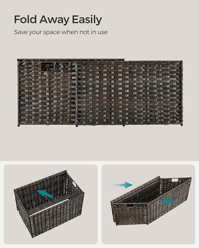 SONGMICS Storage Basket with Lid, Woven Blanket Storage Bin with Handles, Foldable, Removable Liner, Metal Frame, for Bedroom, Laundry Room, 27.7 Gallons (105 L), Brown URST066K01 - Image 9