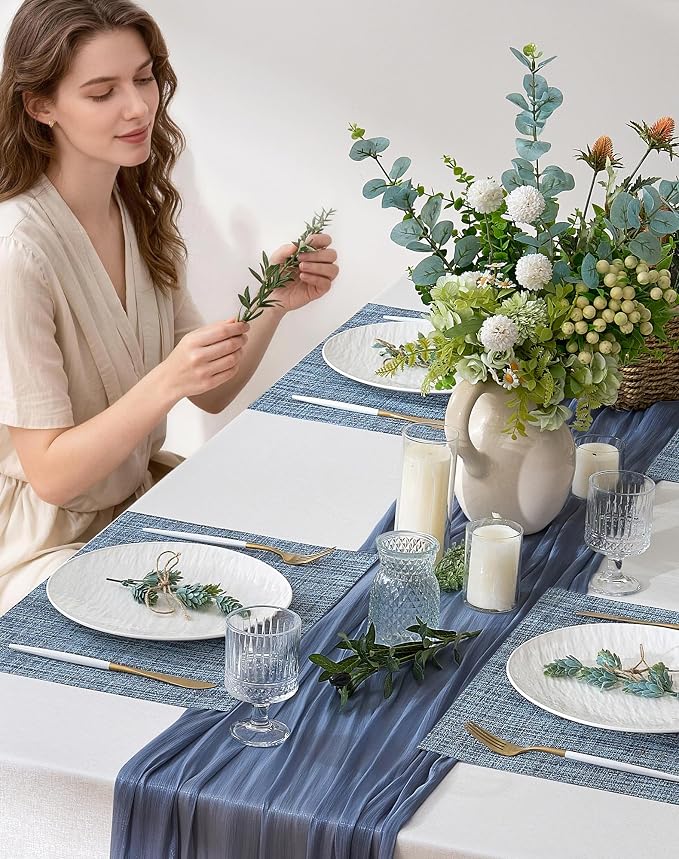 Leetaltree Deep Navy Woven Placemats Set of 12 - Heat Resistant Non-Slip Place mats for Dining Table, Washable Durable PVC Vinyl Woven Table Mats(Deep Navy, 12) - Image 3