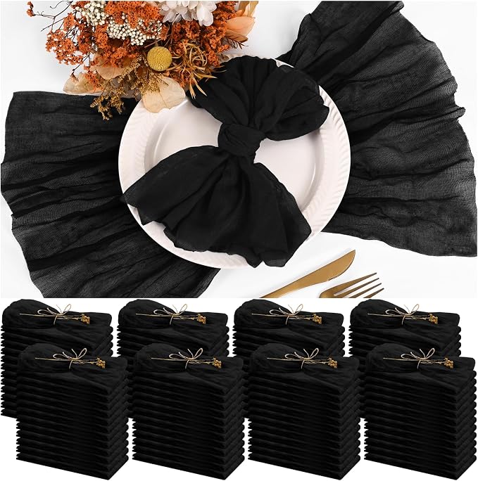 Teruntrue 100 Pack Black Cloth Napkins Set of 100 Gauze Napkins Bulk Washable Boho Dinner Table Napkins Wedding Party Baby Shower Birthday Party Decorations, 20 x 20 Inch by Teruntrue
