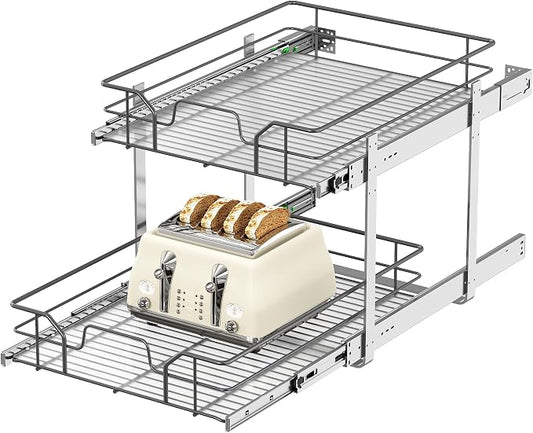 2-Tier Pull Out Cabinet Organizer (17" W x 22" D) | Soft Close Cabinet Slide Out Shelves, Heavy Duty Slide Out Drawers with Shelf Liner for Kitchen Cabinets, Pantry, Bathroom by livethewayyoulike