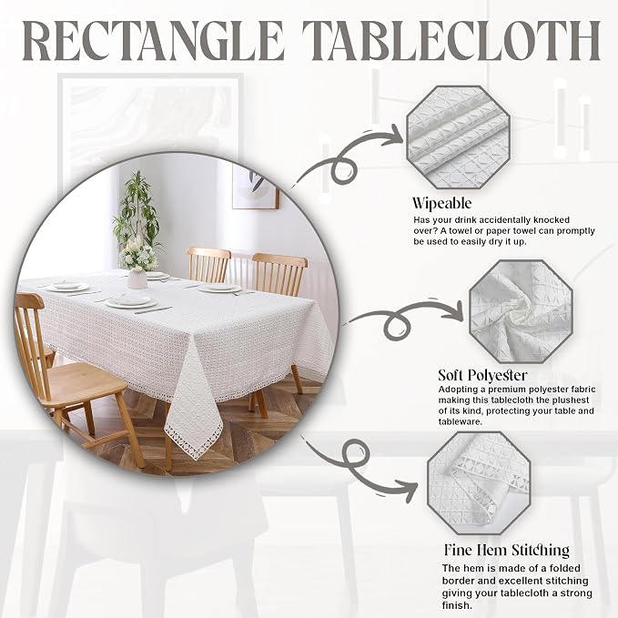 Majestic Giftware Polyester Tablecloths for Rectangle Tables - White Lace | (70/160) - TC1726L Diamond-Lined Design Dining Table Cover | Decorative Washable Tablecloth for Home, Kitchen, Dining - Image 2