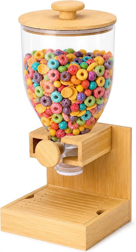 3.5L Large Capacity Cereal Dispenser Countertop, Bamboo Cereal Containers | Airtight, Natural Bamboo Base & Lid, Single Pack Dry Food Dispenser for Cereal, Grains, Nuts, Kitchen & Pantry by adorabby