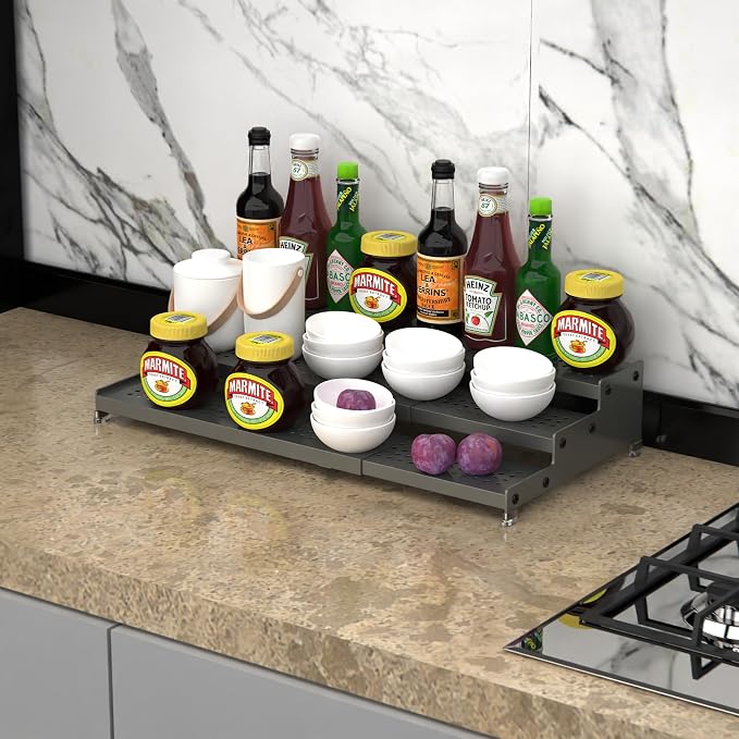 Jojocross Metal Spice Rack Organizer for Cabinet, 3 Tier Expandable Spice Storage Shelf, Great for Kitchen Cabinets, Cupboard,Pantry and Countertop More,Metal Plate with Hole(3PACKS/Gun-Grey) - Image 2