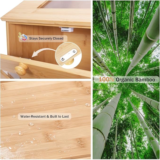 Large Bread Box for Homemade Bread: 9.1" Deep 2-Tier Fits 95% of Artisan | Countertop Storage Fit 2 Big Loaves & Multiple Pastries - Farmhouse Bamboo Contaniner with Cutting Board & Knife Holder - Image 6