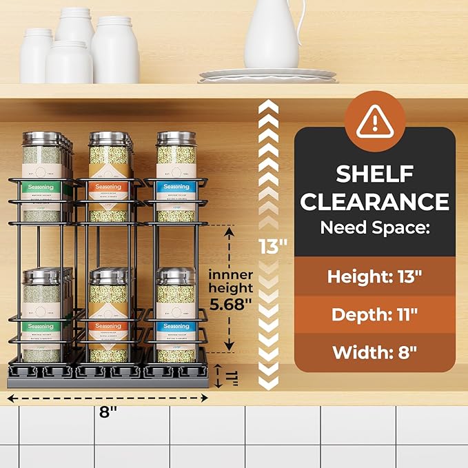 Mystozer Pull Out Spice Rack Organizer for Cabinet, Slide Out Spice Racks, Easy to Install Spice Cabinet Organizers, 7.4" Wx10.43 Dx8.26 H, 3 Drawers 2 Tiers(Black) - Image 2