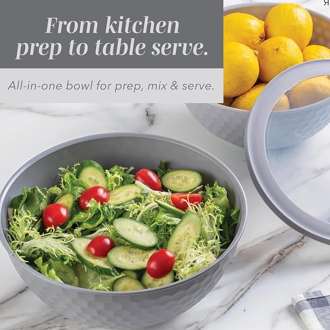 COOK WITH COLOR Mixing Bowls with Lids - 12 Piece Plastic Nesting Bowls Set includes 6 Prep Bowls and 6 Lids, Microwave Safe Mixing Bowl Set, Grey Embossed - Image 4