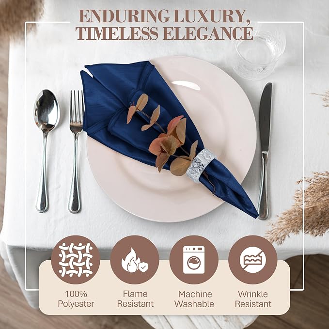 17 x 17-Inch Shantung Satin Cloth Napkins, Navy, Set of 60 - Image 2