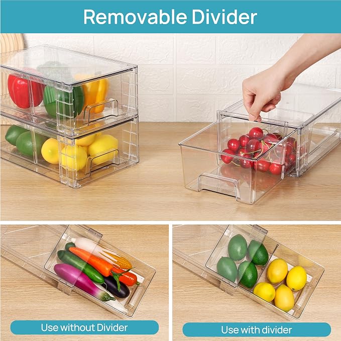 Vtopmart 6 Pack Stackable Storage Drawers,Clear Acrylic Drawer Organizers with Handles, Easily Assemble Containers for Fridge, Bathroom,Kitchen Undersink,Cabinet,Pantry Organization and Storage | Clear Drawer Organizers with Removable Dividers for Flex... - Image 7