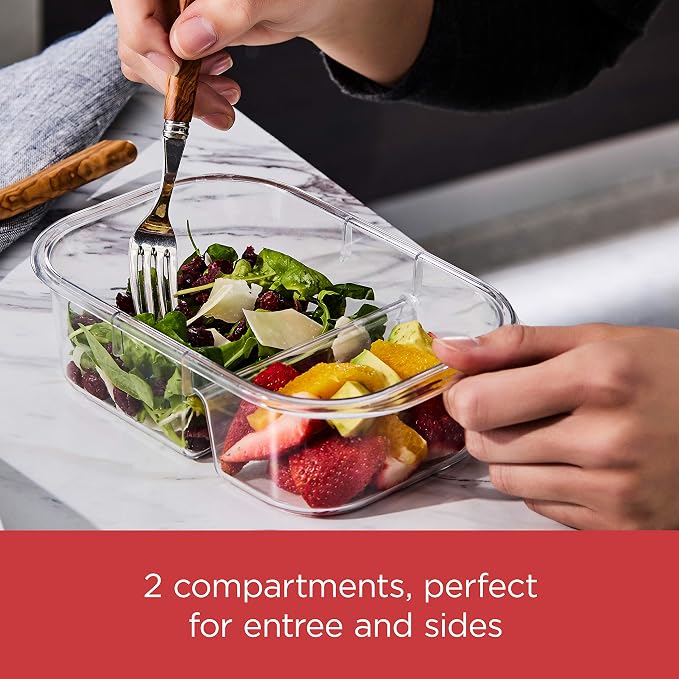 Rubbermaid Brilliance Meal Prep Containers, 2-Compartment Food Storage Containers, 2.85 Cup, 5-Pack, BPA-Free, Clear/Grey - Image 6