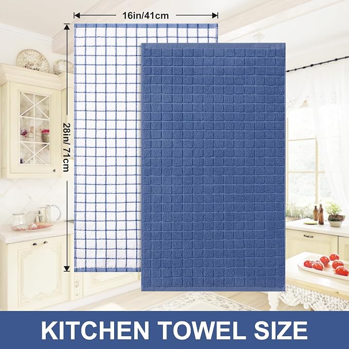 Homaxy Large Premium Cotton Kitchen Towels 16"x 28", 6 Pack, Navy Blue | Natural Ring Spun 390 GSM Dish Towels, Super Absorbent Terry Kitchen Hand Towels, Soft Tea Towels with Hanging Loop - Image 5