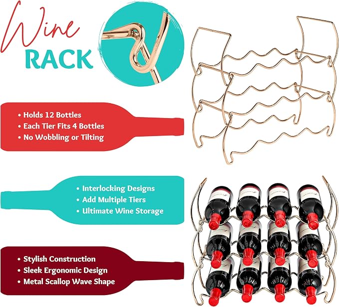 Sorbus 6-Tier Stackable Wine Rack - Classic Style Wine Racks for Bottles - Perfect for Bar, Wine Cellar, Basement, Cabinet, Pantry, etc - Hold 24 Bottles, Metal (Copper) - Image 4