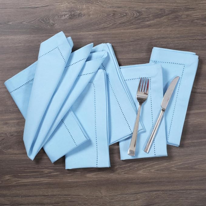 Bedding Craft Cloth Dinner Napkins Set of 12 – 18x18 Airy Blue Linen-Look Hemstitched – Soft Machine Washable Reusable Napkins for Weddings, Parties & Elegant Table Settings - Image 4