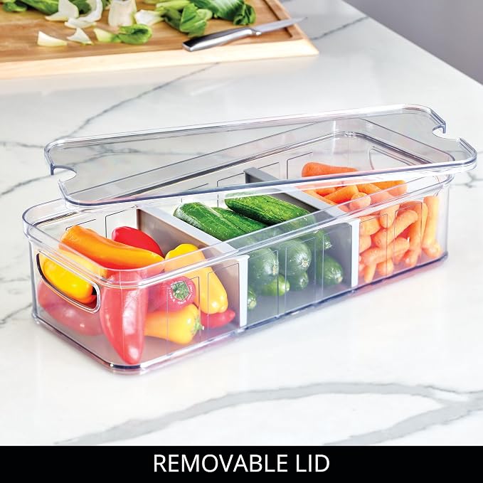 iDesign Large Fridge Organizer Bin with Removable Divider and Lid - Set of 6 - Clear/Gray - Image 6