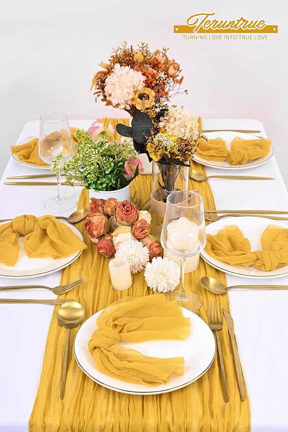 100 Pieces Cloth Napkins Gold Dinner Cheesecloth Napkins for Wedding,Wrinkled Cloth Napkins Bulk for Home Party Rustic Table Decoration, 17 x 17 Inch - Image 6