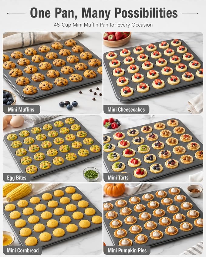 Muffin Pan, 2 Pcs 48 Cup Mini Muffin Pan Cupcake Pan Muffin Tin,Mini Cupcake Pans For Baking Cheesecake Tailgate Party Supplies, Dishwasher Safe, 15.94 X 12.6 X 0.79 Inches - Image 5