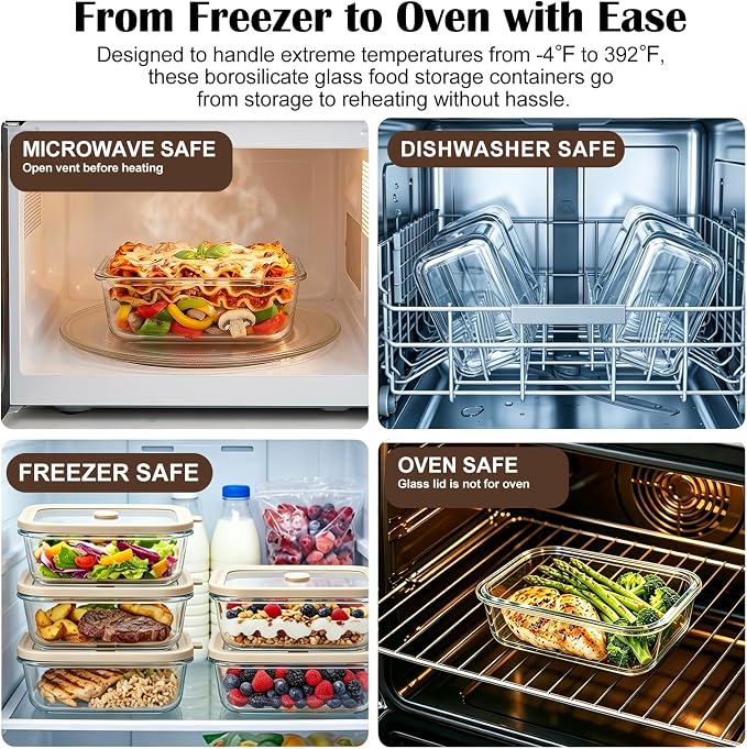 12 oz Small Glass Food Storage Containers with Glass Lids,1.5 Cup Glass Meal Prep Containers, Non Toxic Lunch Containers for Microwave, Oven, Freezer and Dishwasher Safe, 6 Pack - Image 6