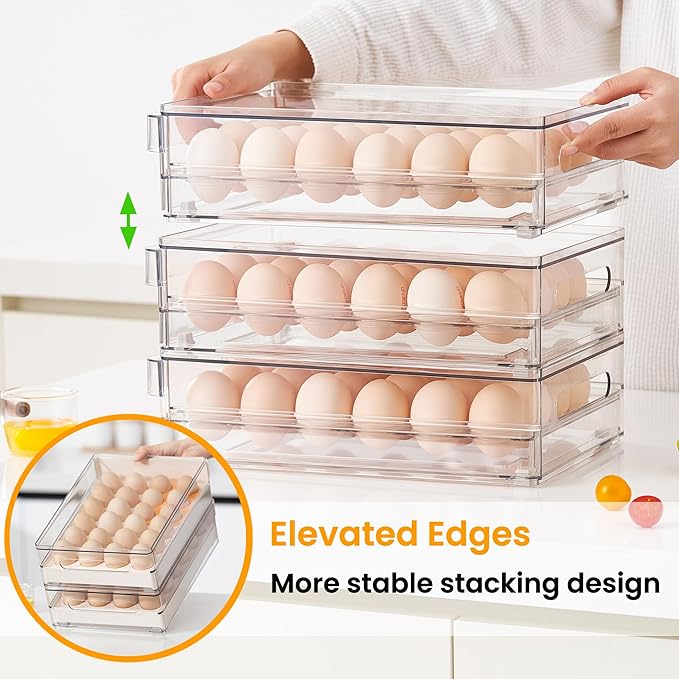 24 Egg Drawer for Fridge, Pull Out Egg Storage Container with Non-Slip Pads Refrigerator Organizer Bins Clear Egg Holder, Egg Tray-Bpa Free Egg Organizer - Image 3