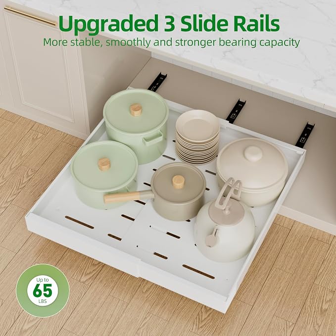 PAKETA 4 Pack Expandable Pull Out Cabinet Organizer,21" Deep | Pull Out Drawers for Cabinets with width from 12" to 20",Sliding Drawers for Cabinets with Upgrade 3 Slide Rails,hold 65 lbs - Image 7