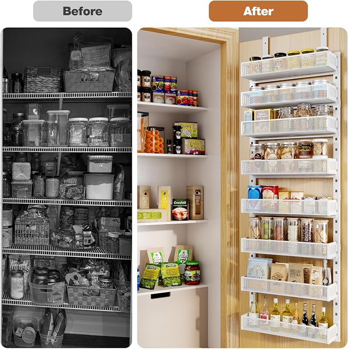 Pantry Door Organizers and Storage, 8-Tier Large Metal Heavy-Duty Frame Over the Door Spice Rack, 2 in 1 Wall-Mounted or Hanging shelf for Kitchen, Bathroom, Laundry Room, Bedroom, Closet &Nursery - Image 7