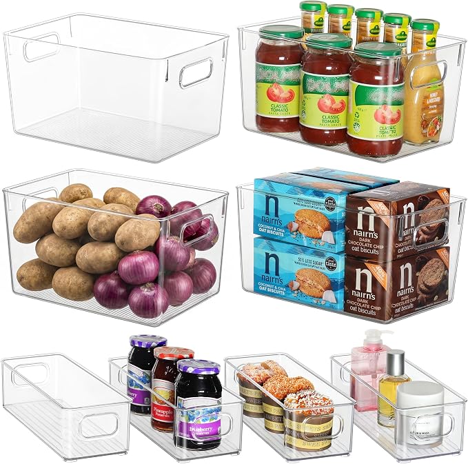 Qilinba Clear Storage Bins 8 Pack for Pantry Organizers, 4 Large Plastic Pantry Organizer Bins and 4 Small Stackable Storage Containers for Kitchen Cabinet, Home Edit, Freezer Fridge Organizer - Image 2
