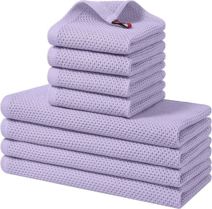Homaxy 8 Pack 100% Cotton Kitchen Towels and Dishcloths Set, Lavender | 12 x 12 Inches and 13 x 28 Inches Kitchen Towels Set, Ultra Soft Absorbent Dish Cloths for Washing Dishes by Homaxy