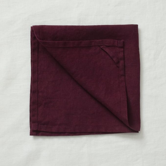 Linen Kitchen Towels Set of 12,100% Linen Decorative Tea/Kitchen Towels 14 x 14 Inch,Stone Washed European Flax Linen Dish Towels,Wine Burgundy - Image 2