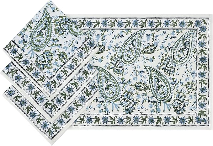 14x14 Inches Cotton Napkins Set of 4, White Green, Washable Hand Block Printed Reusable Cloth Napkins for Dinning, Party, Wedding, Home Decor Fall - Image 7