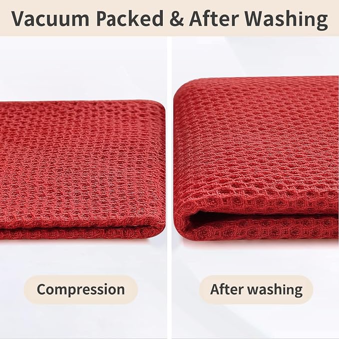 Homaxy 12 Pack 100% Cotton Kitchen Towels and Dishcloths Set, Red | 12 x 12 Inches and 13 x 28 Inches Kitchen Towels Set, Ultra Soft Absorbent Dish Cloths for Washing Dishes - Image 8