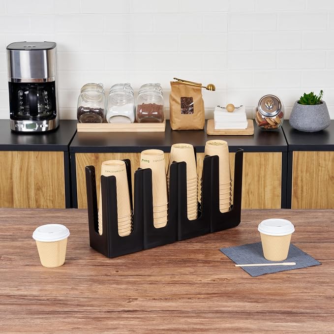 Restaurantware Restpresso Coffee Bar Organizer, 1 Count Durable 4 Compartments, Compact Size, Black Plastic Tabletop Coffee Supplies Organizer For Homes, Office Spaces, Breakrooms, and Lounges - Image 3