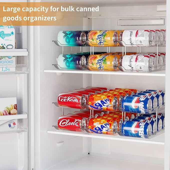 LXLXXL Can Organizer for Pantry Canned Food Storage Goods Holders 4 Tier | Automatic Rolling, Clear Acrylic Can Storage Rack, Sturdy and Stackable, for Fridge Cabinet Pantry Kitchen Desktop Storage - Image 6