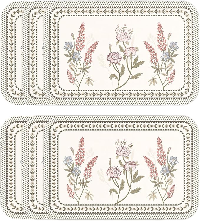 Vinyl Waterproof Placemats Set of 6 Rectangular,12"*17"-Helena C | Wipeable Beautiful Print Place Mats,Stain Resistant,Heat Resistant,Everyday Meals,Kitchen,Dinning,Holiday,Decor by Isaennehomedecoration