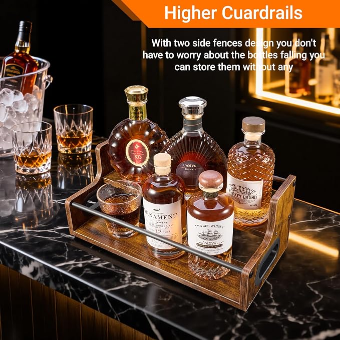 YQBRAO 2-Tier Liquor Bottle Display Shelf, 16-Inch, Rustic Brown | Holds up to 8 bottles with a shallow footprint for coffee corners, kitchens, small counters, and home bars. - Image 6