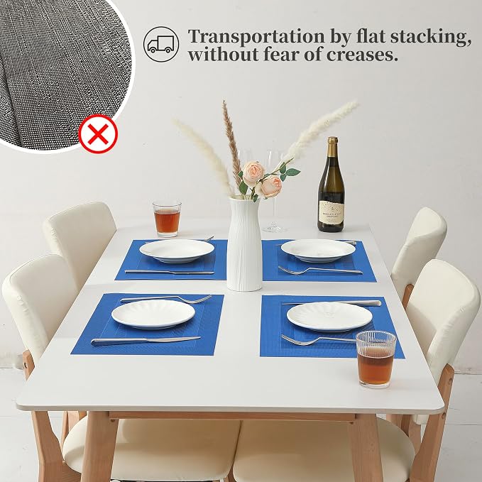 Leetaltree Blue Frame Placemats Set of 8 - Heat Resistant Non-Slip Place mats for Dining Table, Washable Durable PVC Vinyl Woven Table Mats（Blue Frame, 8） - Image 6
