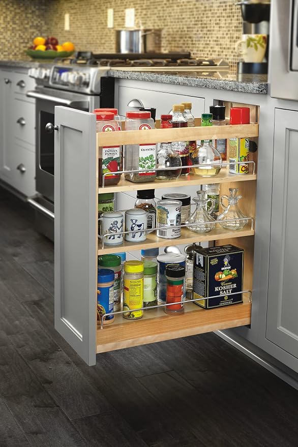 Rev-A-Shelf Maple Pullout Organizer w/Blum Soft-Close for Base Cabinets, Full Extension Slides & Adjustable Shelves, Min Opening Width of 8.5", 448-BCSC-8C - Image 2