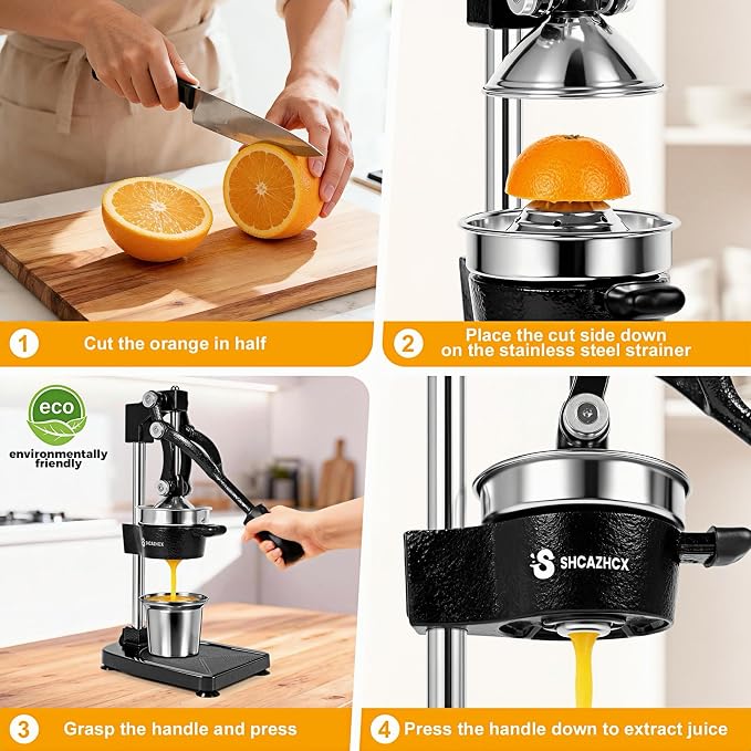 Cast Iron Manual Citrus Juicer Press, Heavy Duty Fruit Squeezer | Long-lever citrus press for oranges, grapefruit, and pomegranates with removable stainless steel parts - Image 8