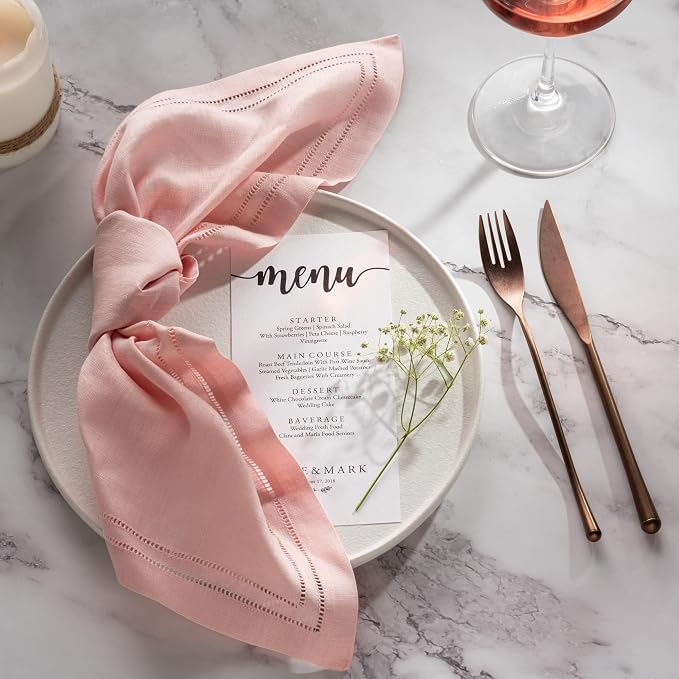 Linen Napkins 20 x 20 inch - 100% Flax Linen Light Pink Dinner Napkins Set of 4 - Hemstitch Cloth Napkin Washable Perfect for Easter, Spring Decor and Wedding - Image 4