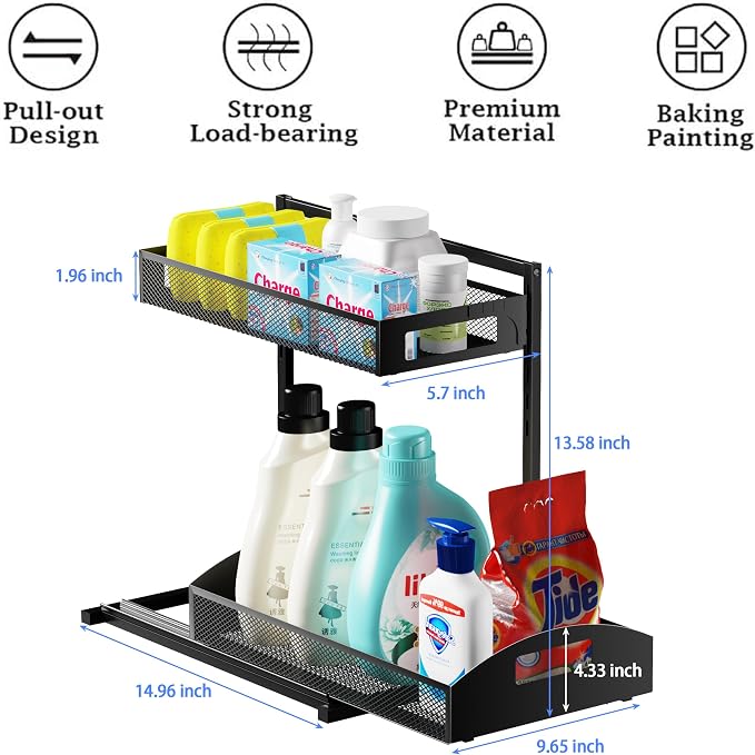 Petiza Under Sink Organizer,2 Pack Height Adjustable Under Sink Organizers and Storage, 2 Tier Under Sink Storage for Kitchen Bathroom Cabinet - Image 8
