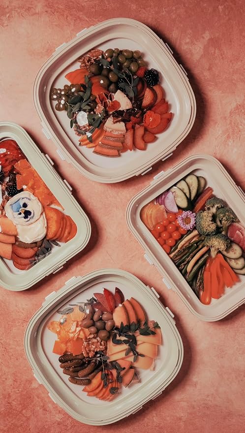 Crudités Portable Stretch-Lid Snack Tray, Rectangle 2-Pack, Cream White - Image 9