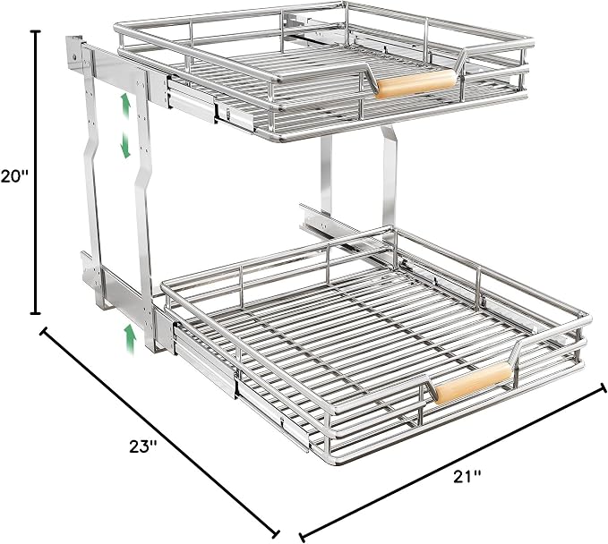 Pull out Cabinet Organizer, 2 Tiers 23"W X 21"D, Heavy Duty Smooth Sliding Under Cabinet Shelves for Pots and Pans, Full-Extension Roll out Drawers, Slide out Organization for Home Kitchen Pantry - Image 2