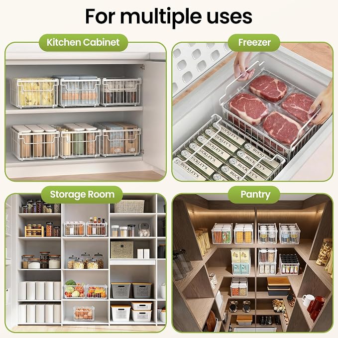 Freezer Organizer Bins, 3 Pack Enlarged Baskets for 5-9 Cu.FT Deep Freezer | Stackable Chest Freezer Organizer Bins, Foldable with Handles, White Storage Container Baskets for Sort Frozen Meats - Image 7