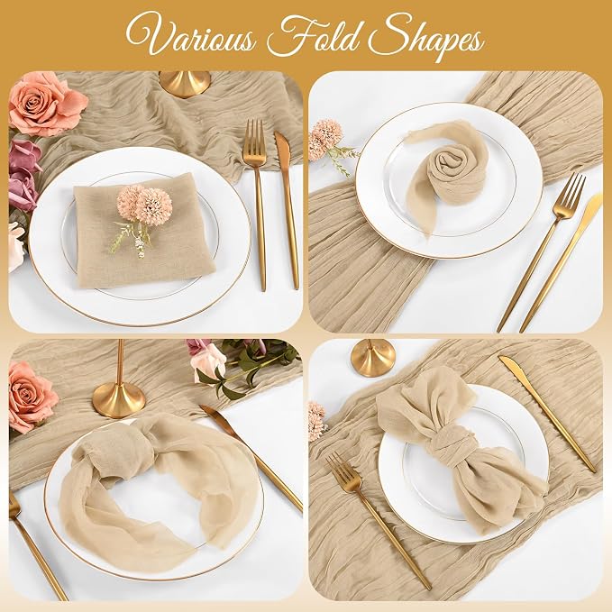 50 Pack Beige Cloth Napkins 20x20 Inch Cheesecloth Napkins | Elegant Cloth Napkins for Table, Washable Rustic Boho Gauze Napkins, for Wedding Party Bridal Baby Shower Dinner Table Decor - Image 6