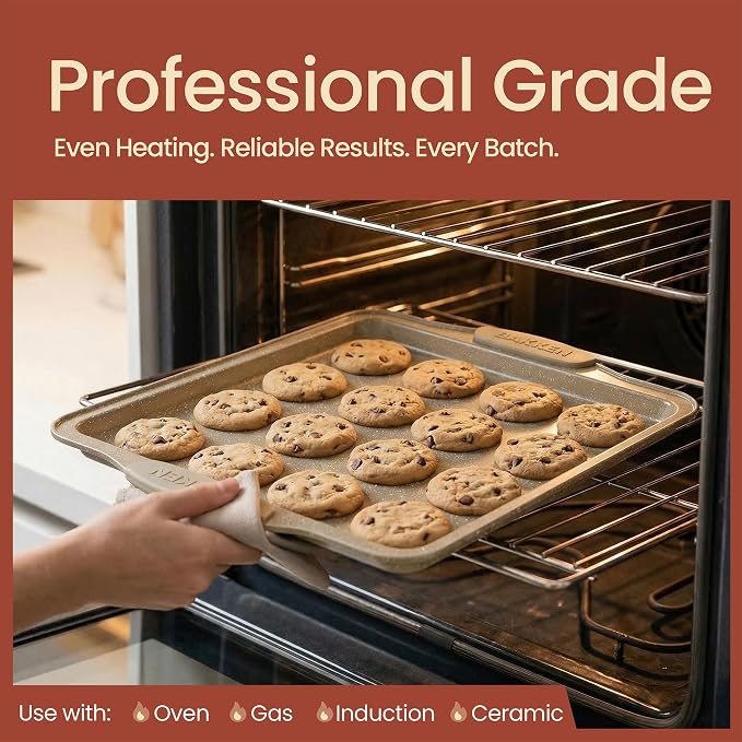 Deluxe 8-Piece Carbon Steel Bakeware Set - Nonstick White Marble Coating, Silicone Handles - Professional Quality Kitchen Oven Baking Pans - Image 3
