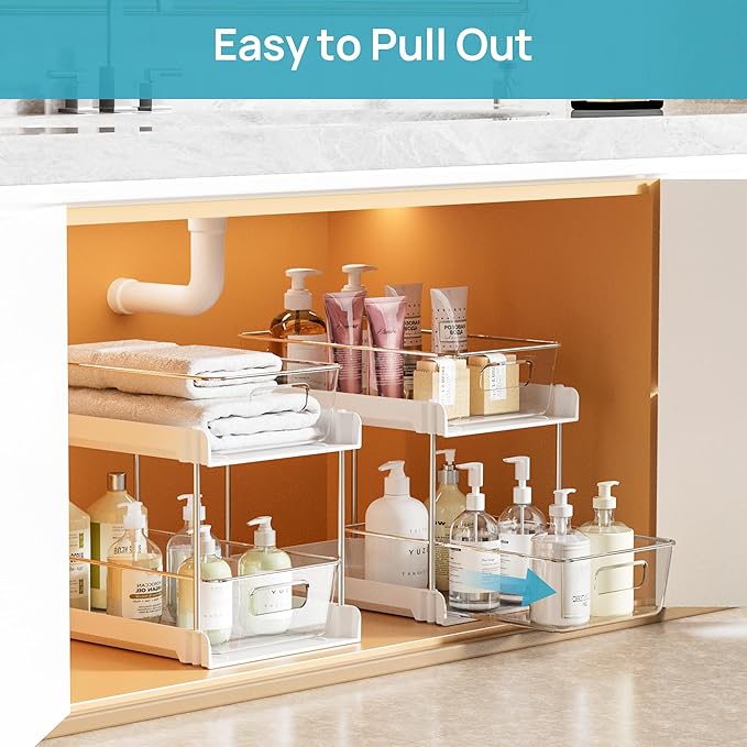 Vtopmart 2 Pack Pull Out Bathroom Under Sink Organizer (S-Standard, White) | Slide-out drawers, Multi-purpose storage, Clear visibility, Easy Set-up - Image 4