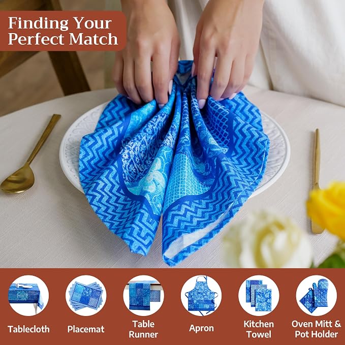 Maison d' Hermine Cloth Napkins Set of 4 Reusable 100% Cotton (20" x 20") | Everyday Square Napkins Cloth Washable Dinner Party Wedding Restaurant Hotel Kitchen Spring Summer - Indigo Love - Image 4